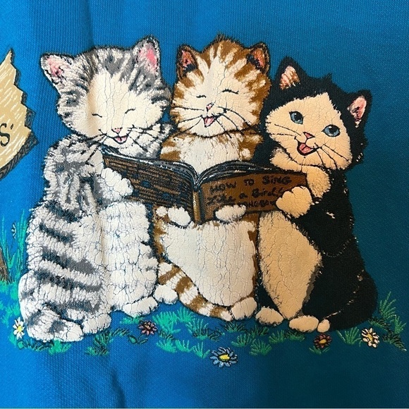 Vintage Cat and Bird Singing Lessons Graphic Crew Neck XL/XXL - Picture 3 of 8